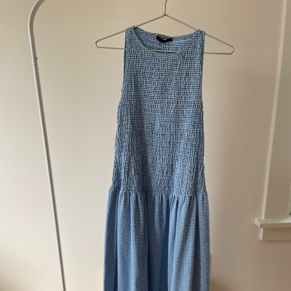 Zara Smocked Gingham Dropwaist Midi Dress
